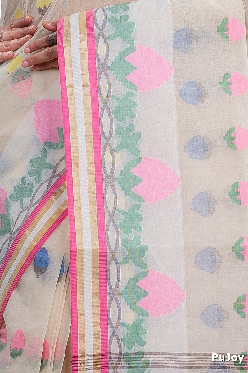 White Pure Cotton PaddaPar Tant Saree (777)