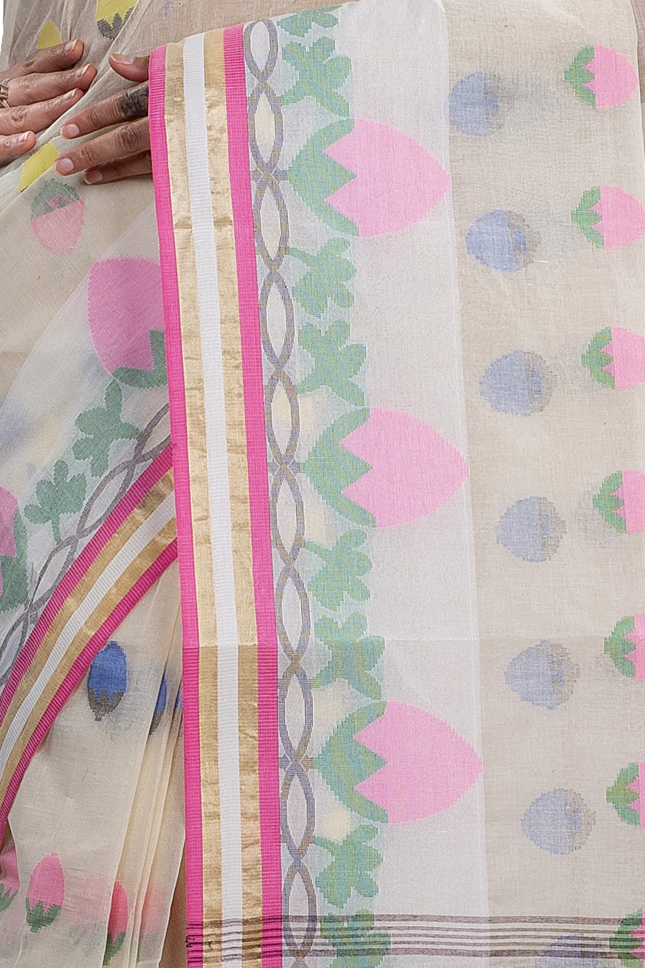 White Pure Cotton PaddaPar Tant Saree (777)