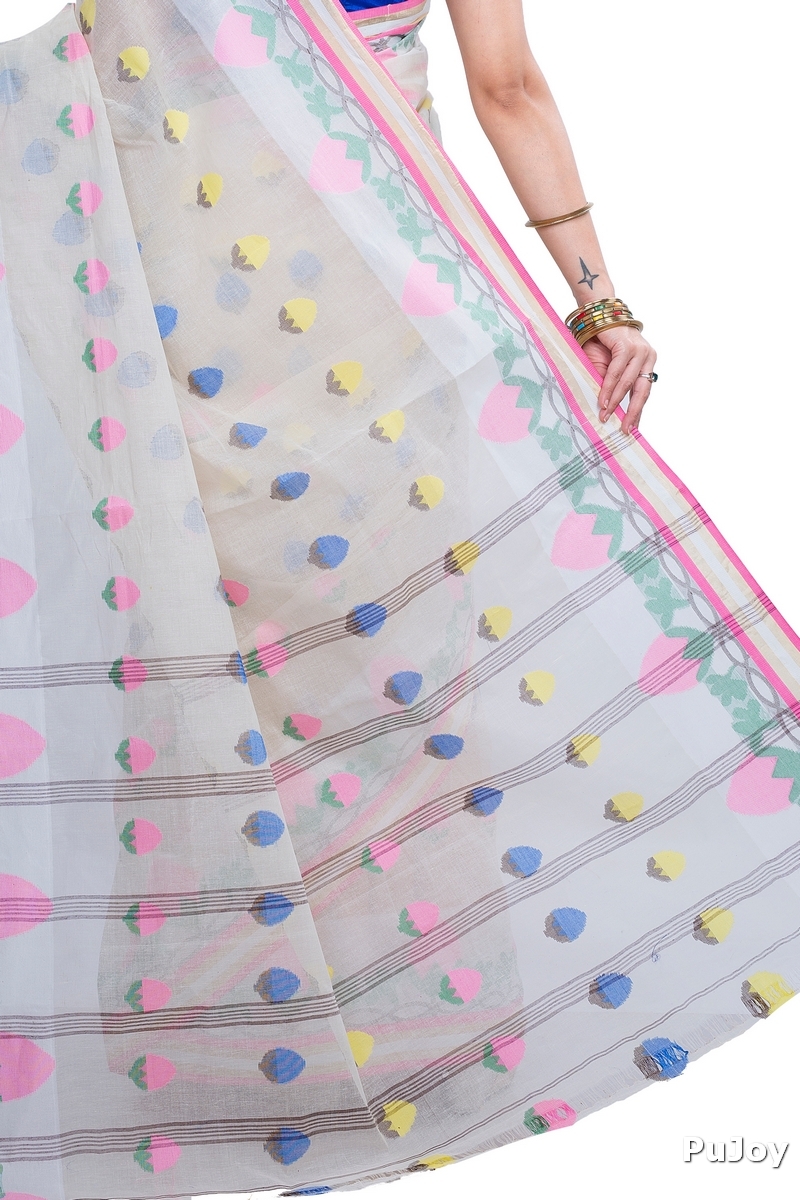 White Pure Cotton PaddaPar Tant Saree (777)