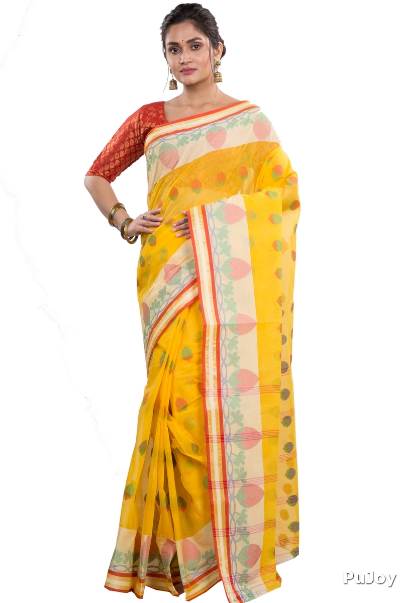 Yellow Pure Cotton PaddaPar Tant Saree (778)