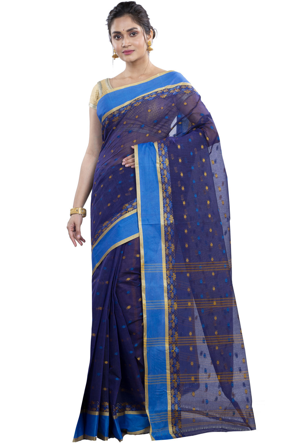 Naby Blue Pure Cotton JoraPata Tant Saree (779)