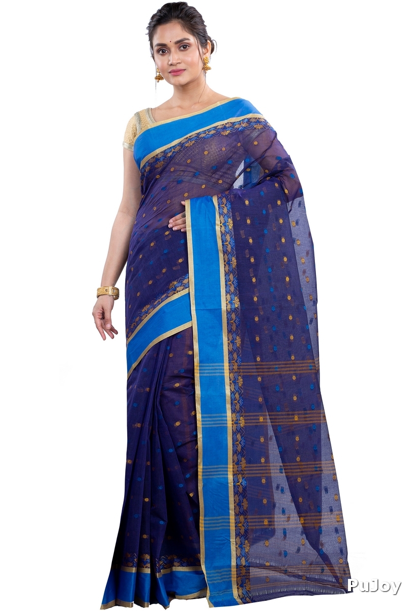 Naby Blue Pure Cotton JoraPata Tant Saree (779)