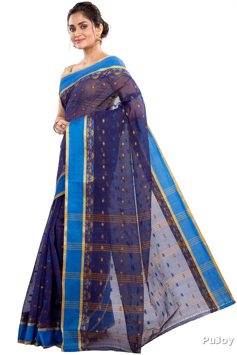 Naby Blue Pure Cotton JoraPata Tant Saree (779)