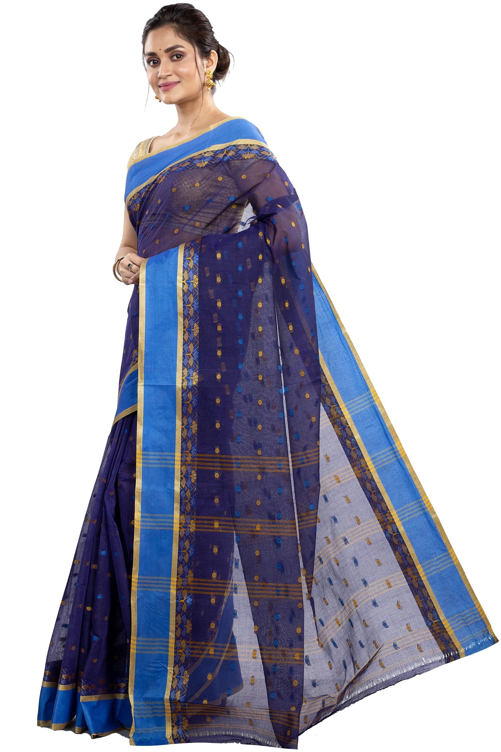 Naby Blue Pure Cotton JoraPata Tant Saree (779)