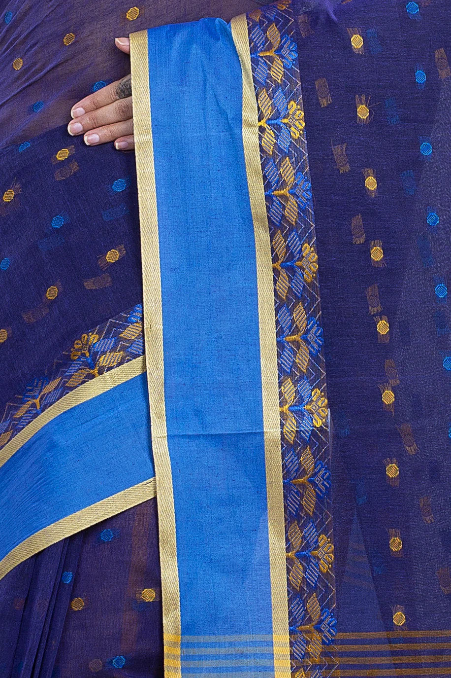 Naby Blue Pure Cotton JoraPata Tant Saree (779)