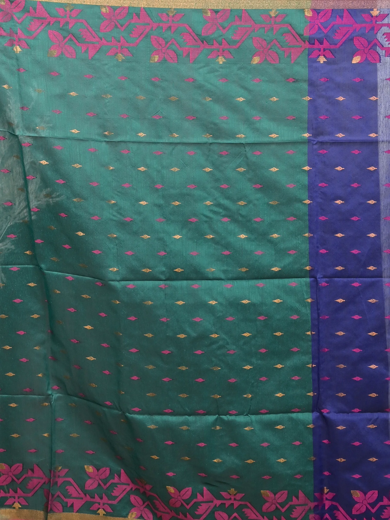 Blue Green Cotton Parvon Kanjivaram Silk Saree  (78)