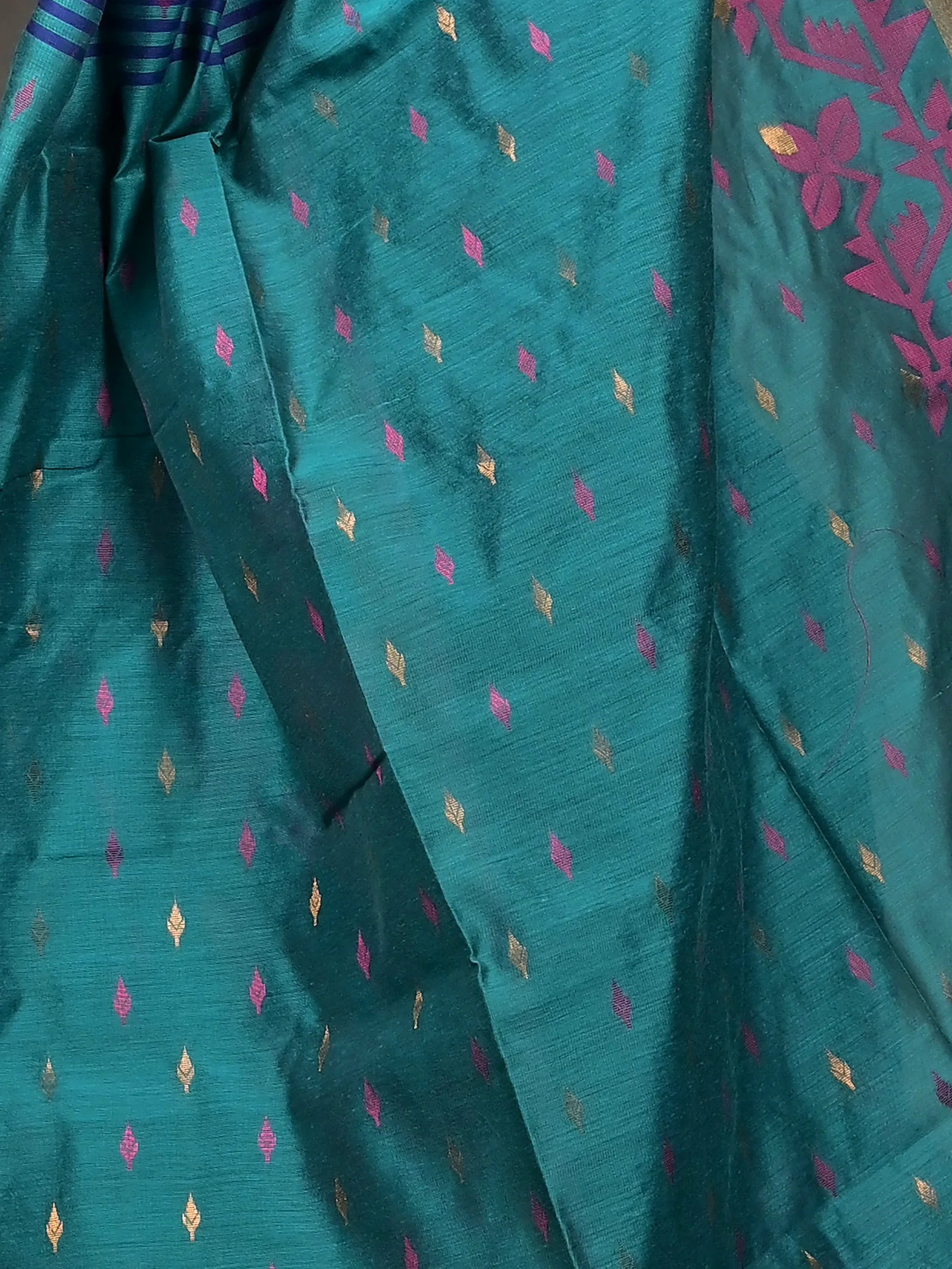 Blue Green Cotton Parvon Kanjivaram Silk Saree  (78)