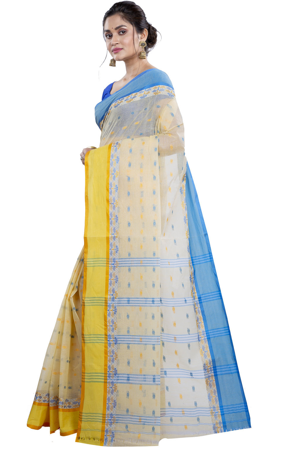 Off-White Pure Cotton JoraPata Tant Saree (780)