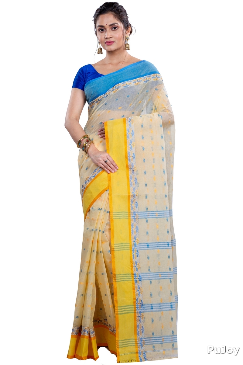 Off-White Pure Cotton JoraPata Tant Saree (780)