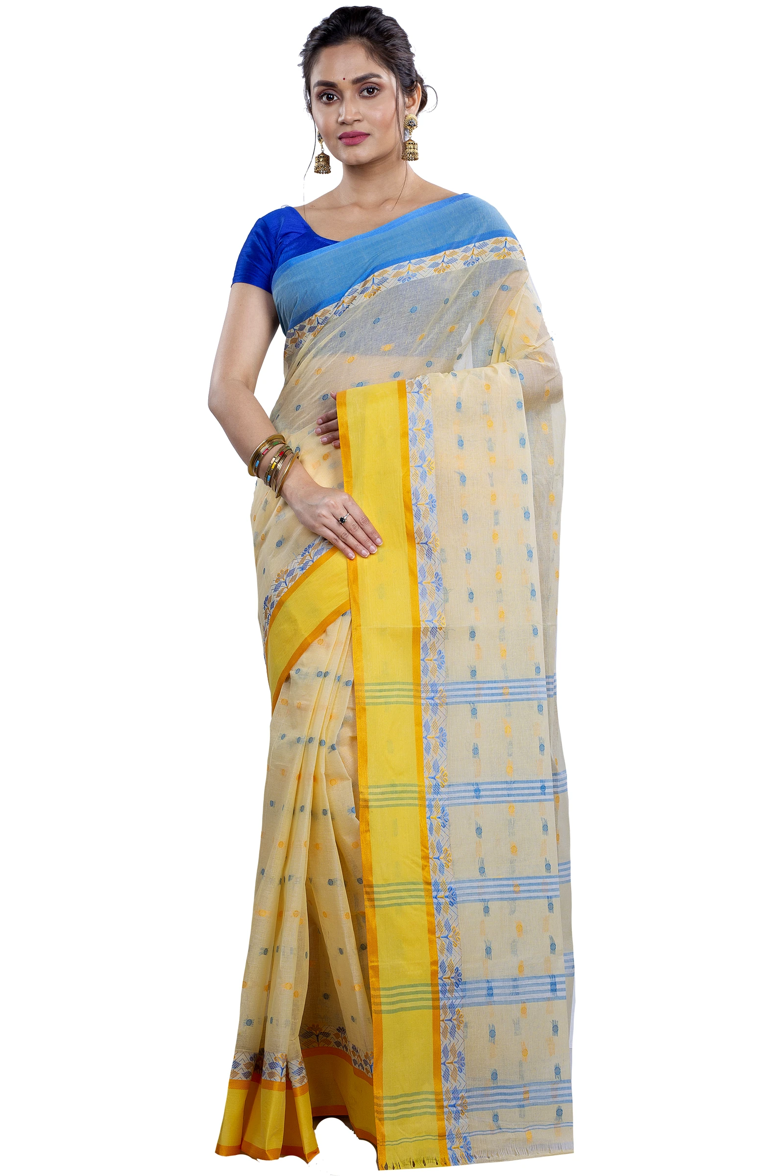 Off-White Pure Cotton JoraPata Tant Saree (780)