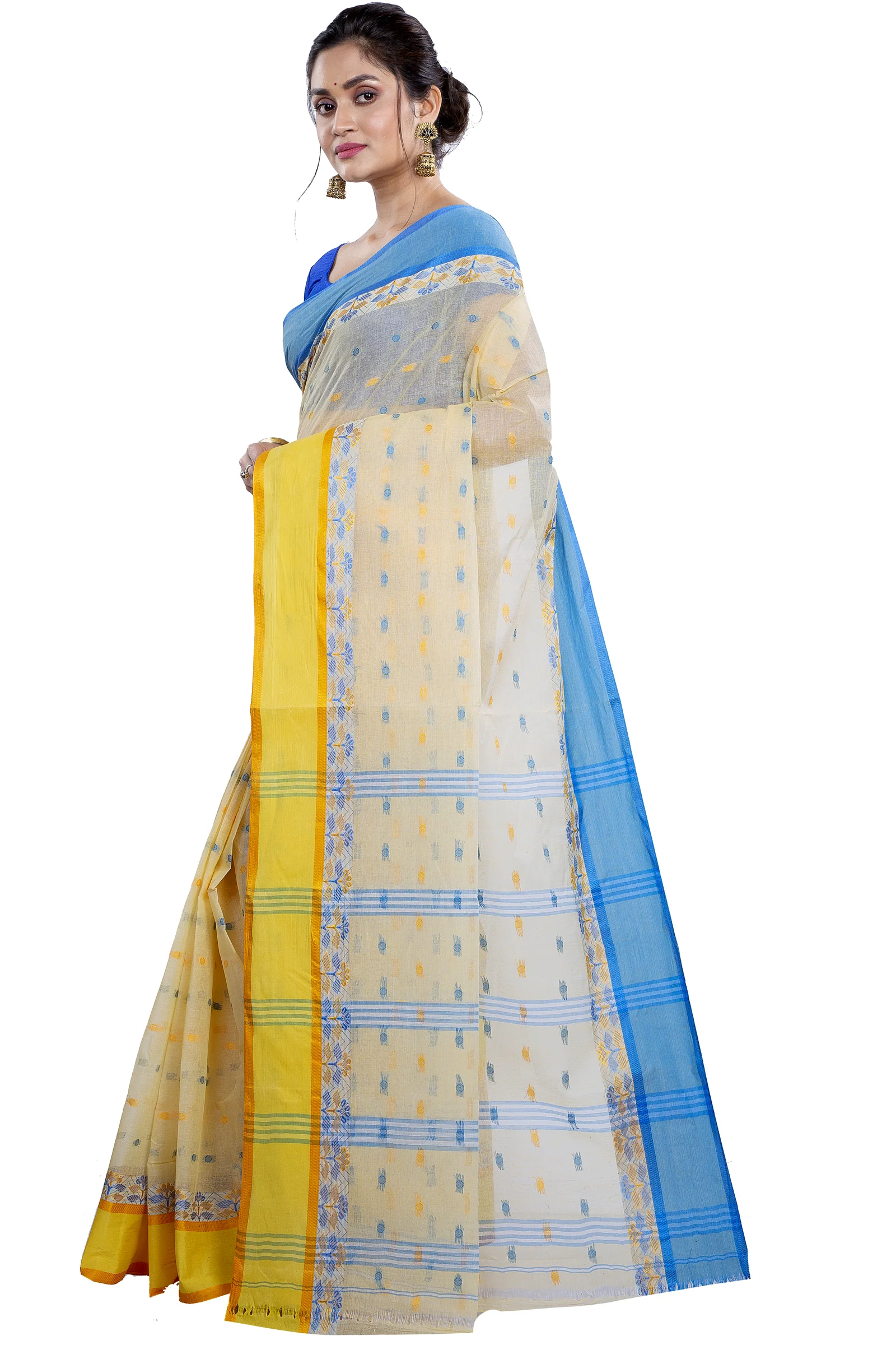Off-White Pure Cotton JoraPata Tant Saree (780)