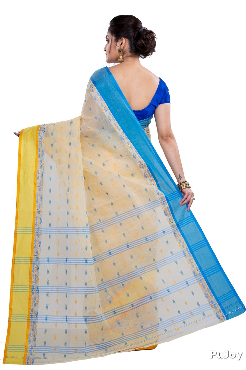 Off-White Pure Cotton JoraPata Tant Saree (780)