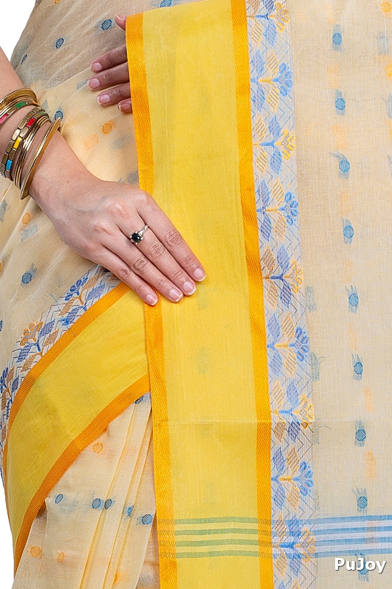 Off-White Pure Cotton JoraPata Tant Saree (780)