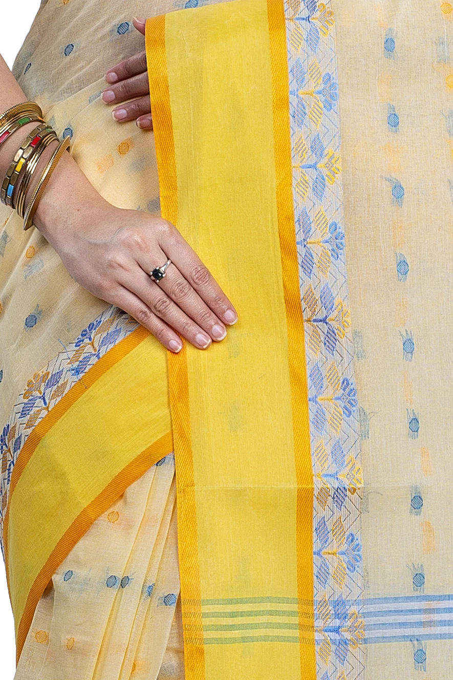 Off-White Pure Cotton JoraPata Tant Saree (780)