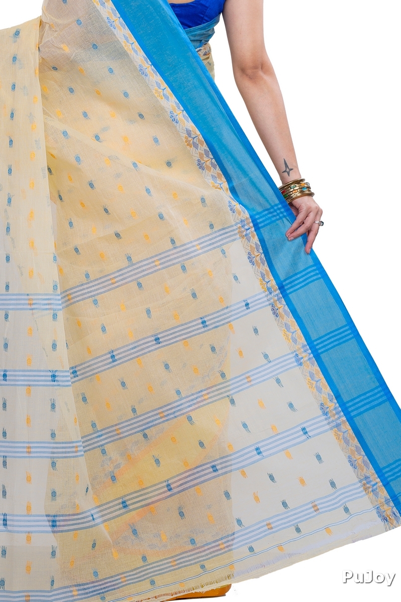 Off-White Pure Cotton JoraPata Tant Saree (780)