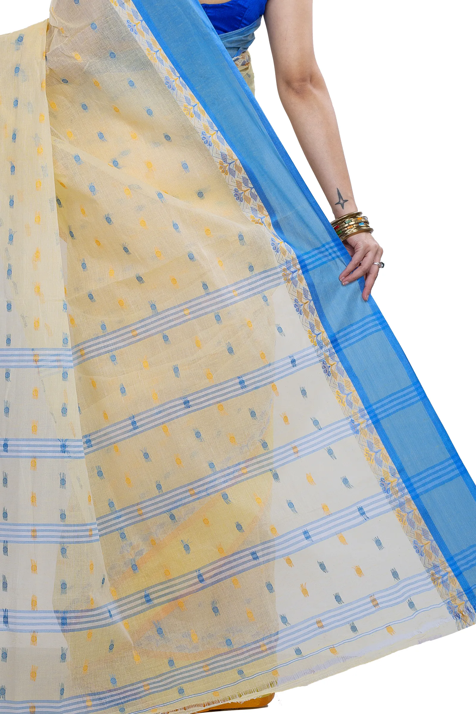 Off-White Pure Cotton JoraPata Tant Saree (780)