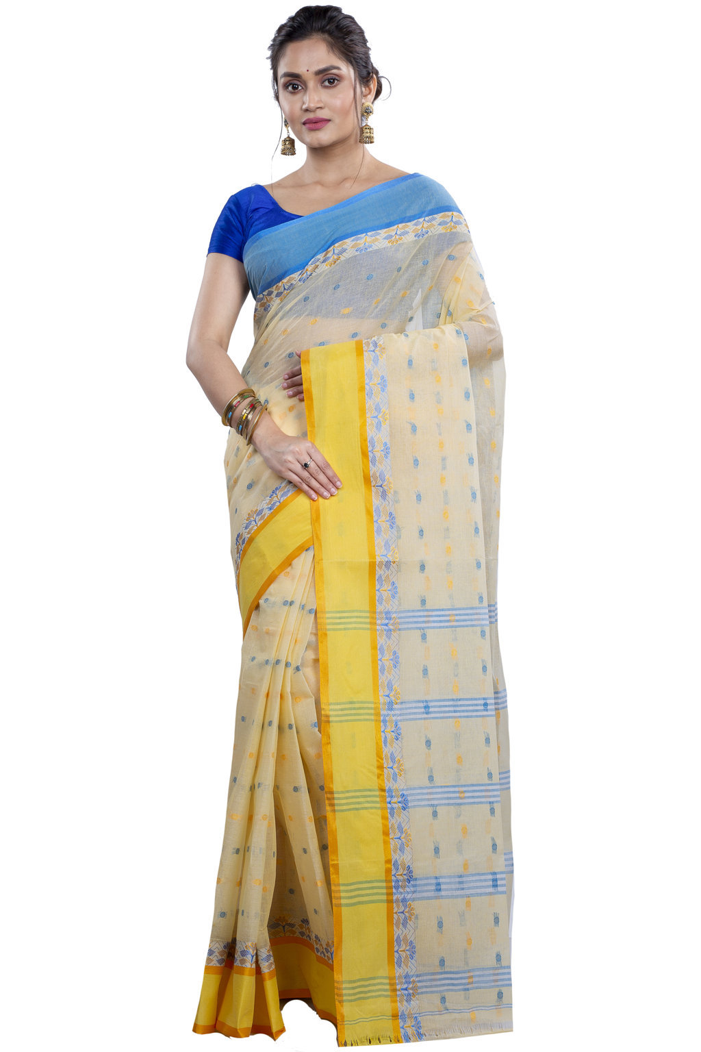 Off-White Pure Cotton JoraPata Tant Saree (780)