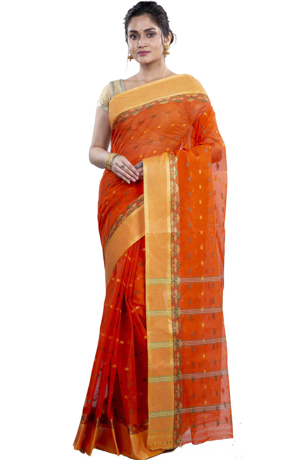 Orange Pure Cotton JoraPata Tant Saree (781)