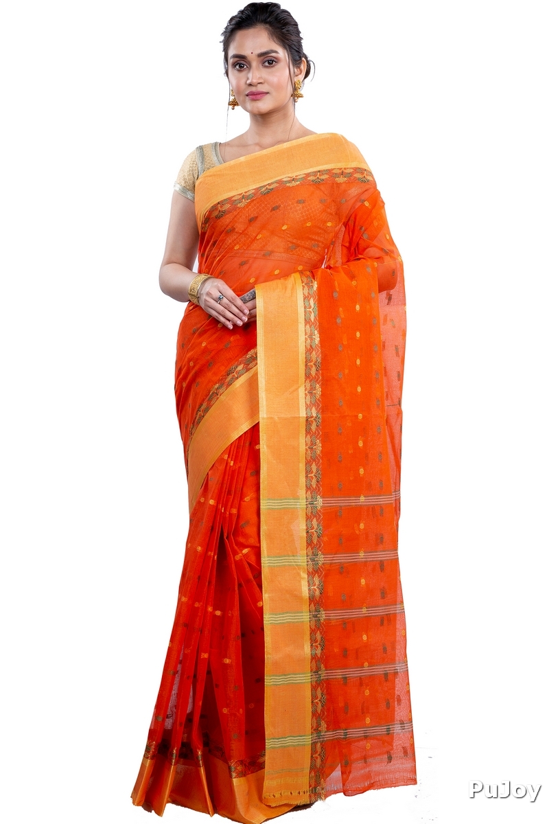 Orange Pure Cotton JoraPata Tant Saree (781)