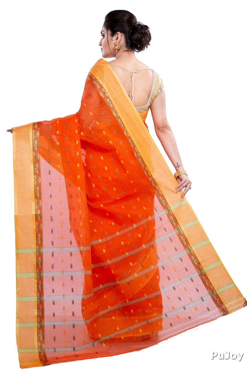 Orange Pure Cotton JoraPata Tant Saree (781)