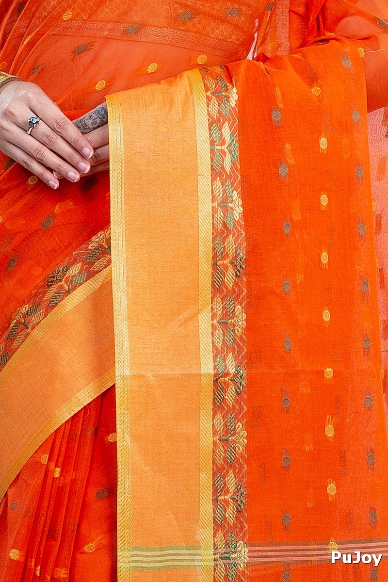 Orange Pure Cotton JoraPata Tant Saree (781)