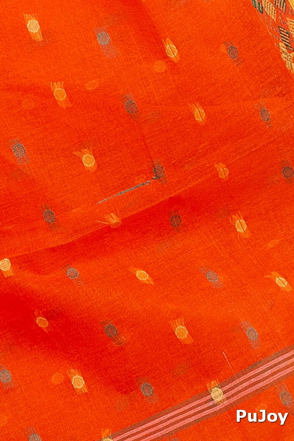 Orange Pure Cotton JoraPata Tant Saree (781)