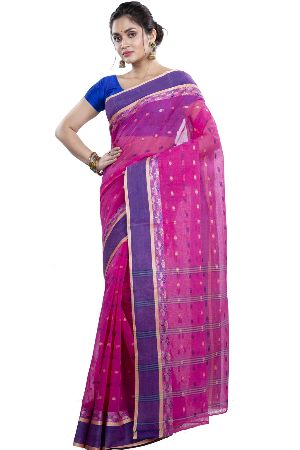 Pink Pure Cotton JoraPata Tant Saree (782)