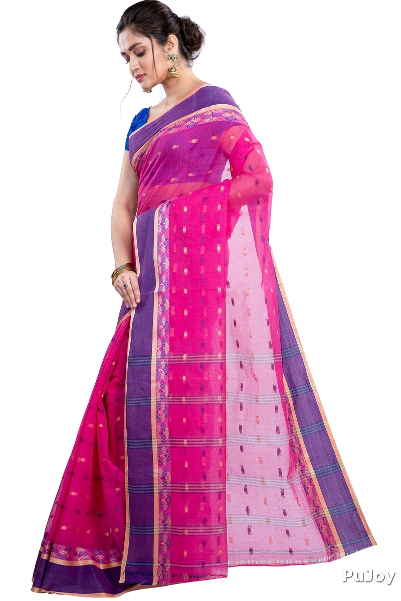 Pink Pure Cotton JoraPata Tant Saree (782)