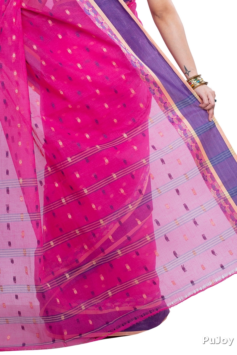Pink Pure Cotton JoraPata Tant Saree (782)