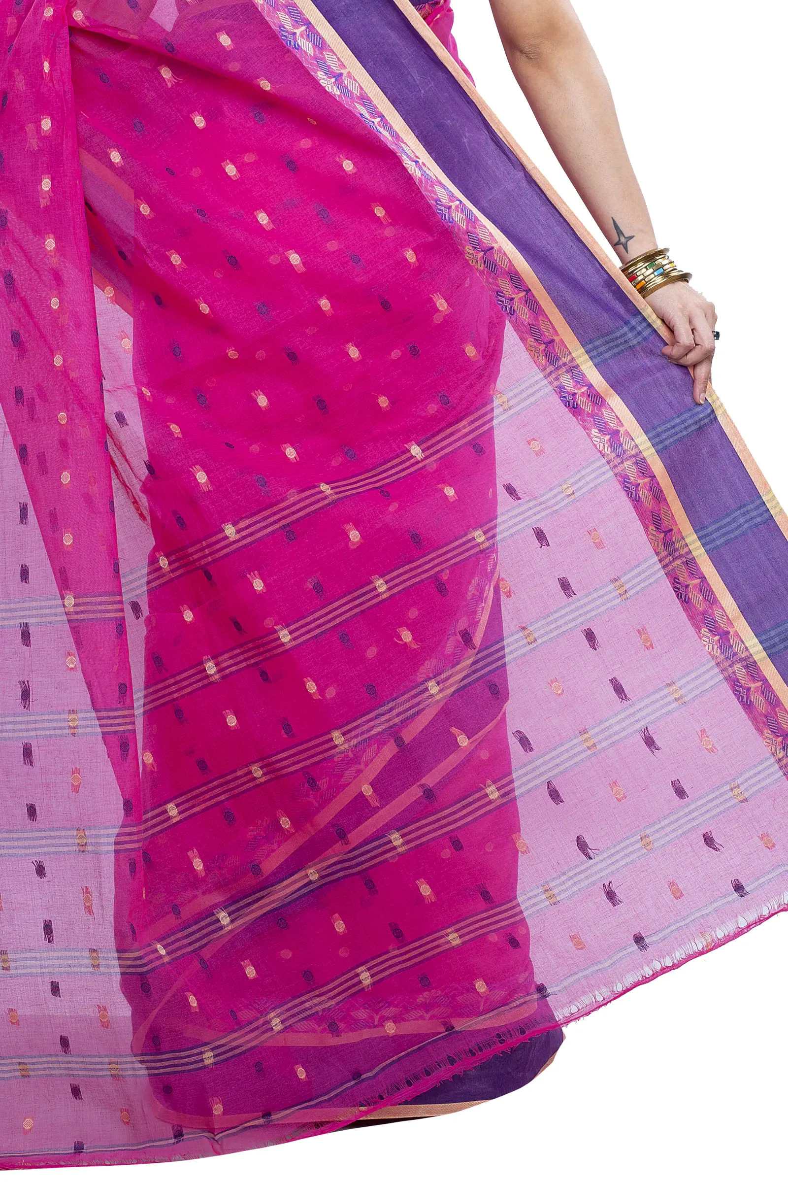 Pink Pure Cotton JoraPata Tant Saree (782)