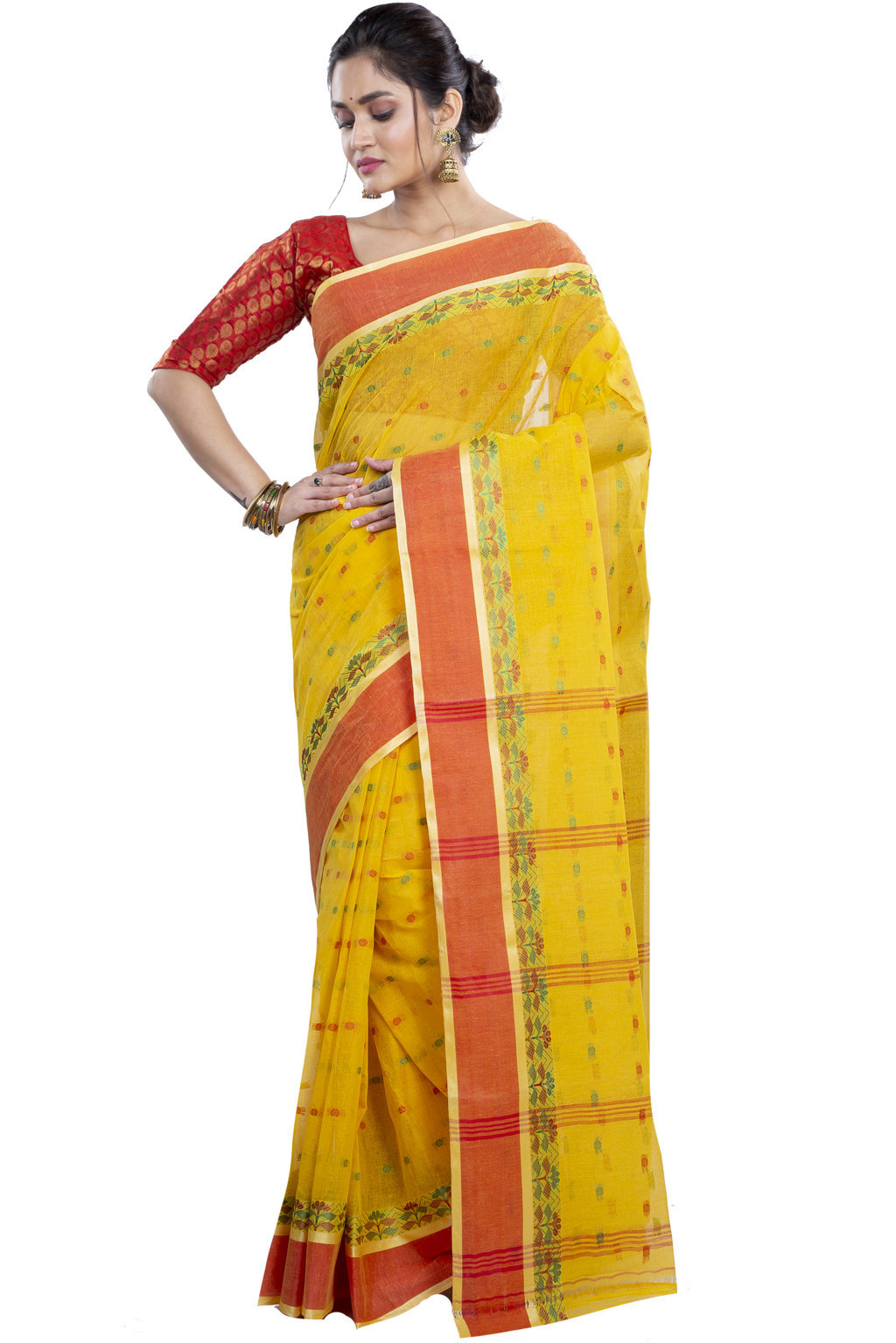 Yellow Pure Cotton JoraPata Tant Saree (784)