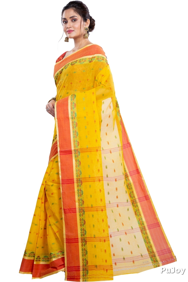 Yellow Pure Cotton JoraPata Tant Saree (784)