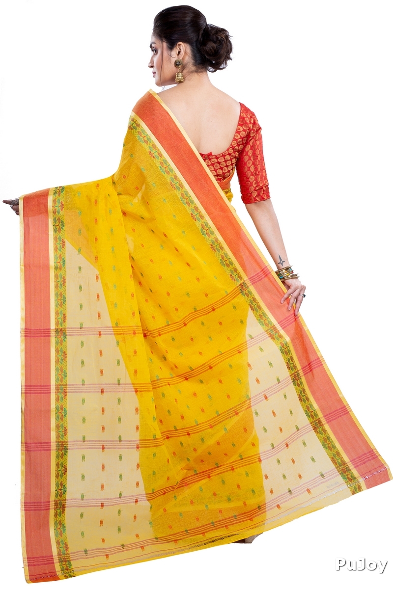 Yellow Pure Cotton JoraPata Tant Saree (784)