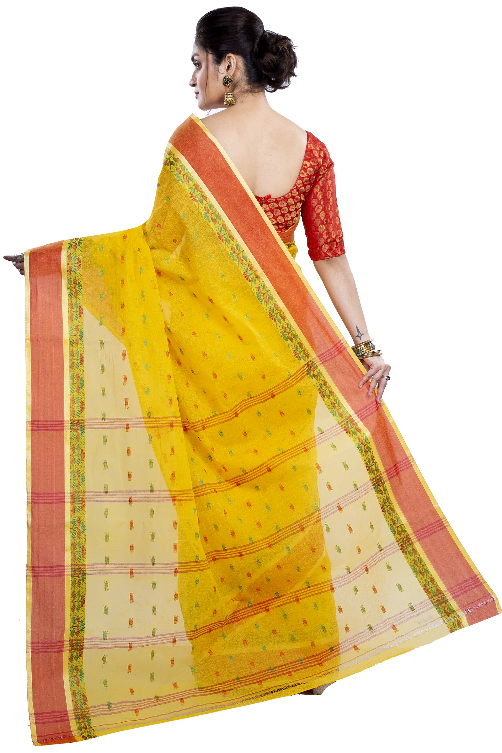 Yellow Pure Cotton JoraPata Tant Saree (784)