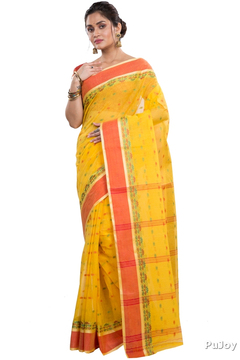 Yellow Pure Cotton JoraPata Tant Saree (784)