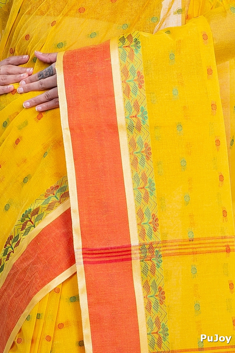Yellow Pure Cotton JoraPata Tant Saree (784)