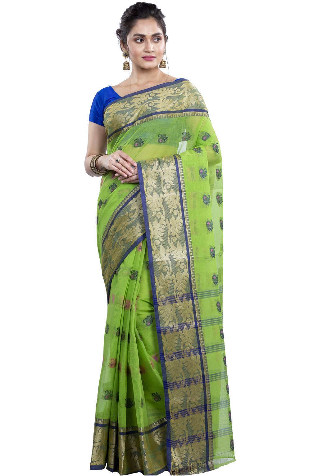 Green Pure Cotton HasFul Tant Saree (785)