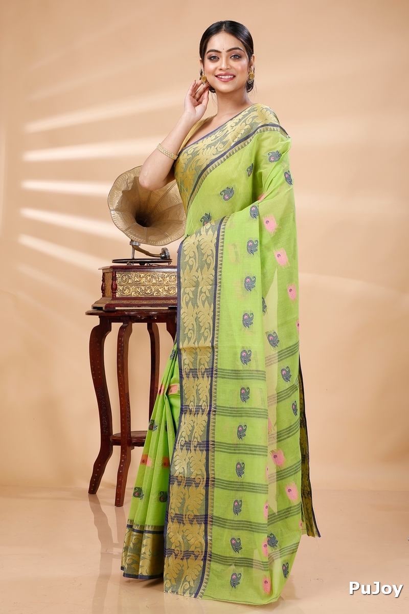 Green Pure Cotton HasFul Tant Saree (785)