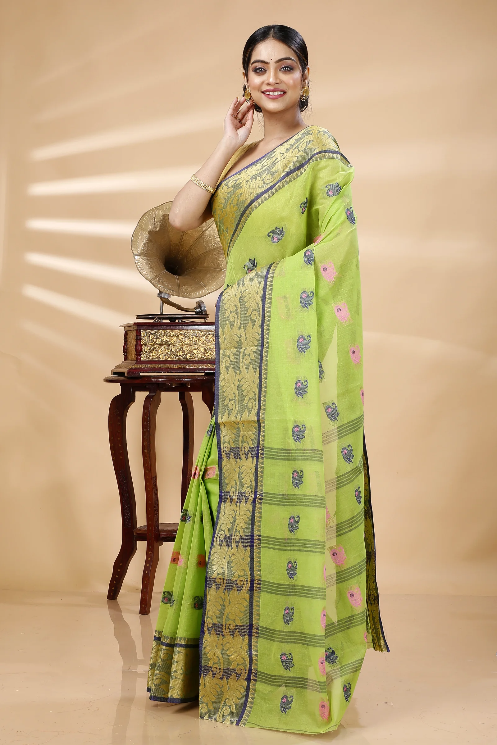 Green Pure Cotton HasFul Tant Saree (785)