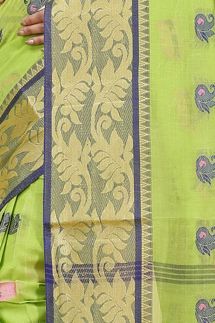 Green Pure Cotton HasFul Tant Saree (785)