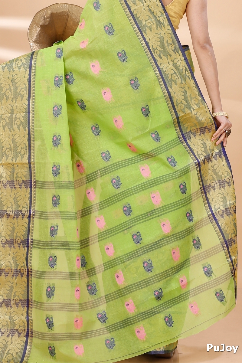 Green Pure Cotton HasFul Tant Saree (785)