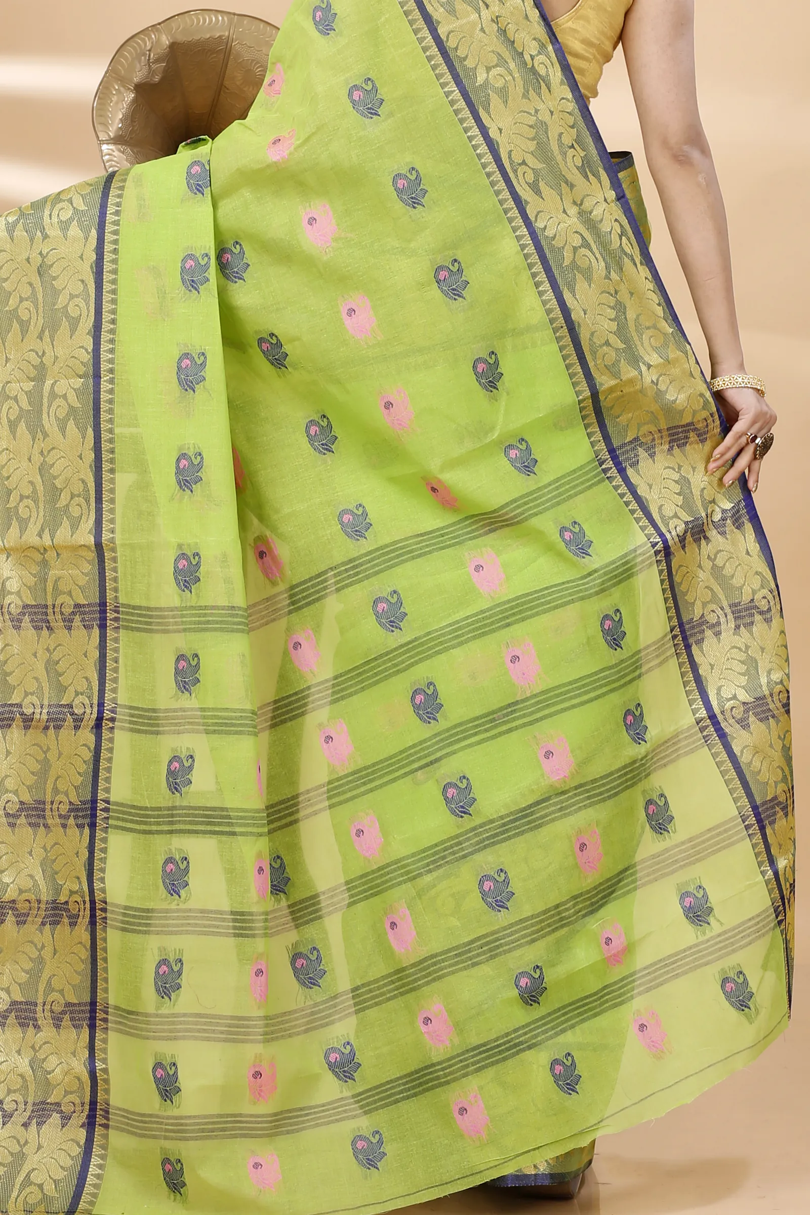 Green Pure Cotton HasFul Tant Saree (785)