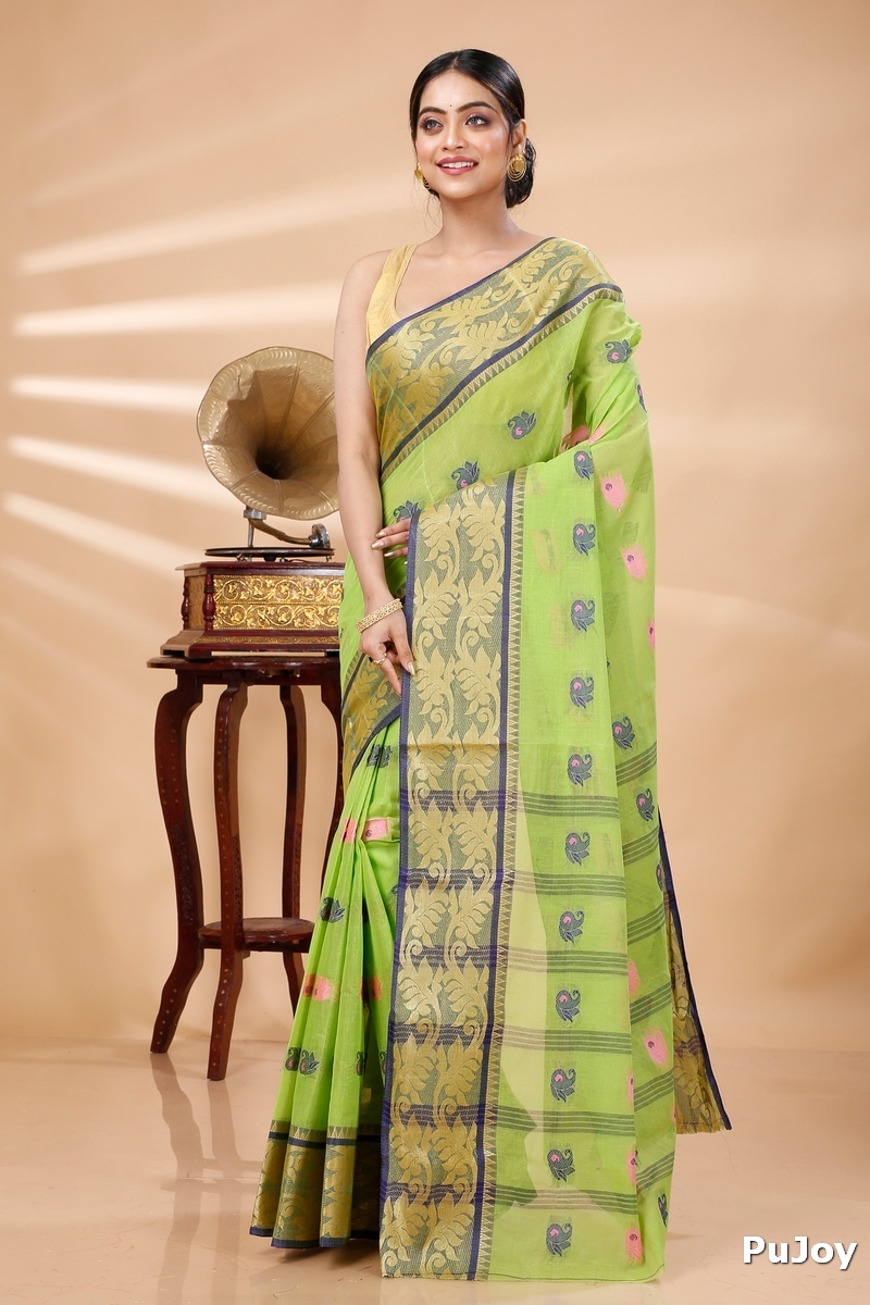 Green Pure Cotton HasFul Tant Saree (785)