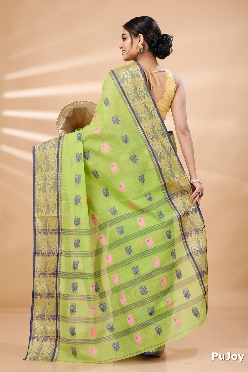 Green Pure Cotton HasFul Tant Saree (785)