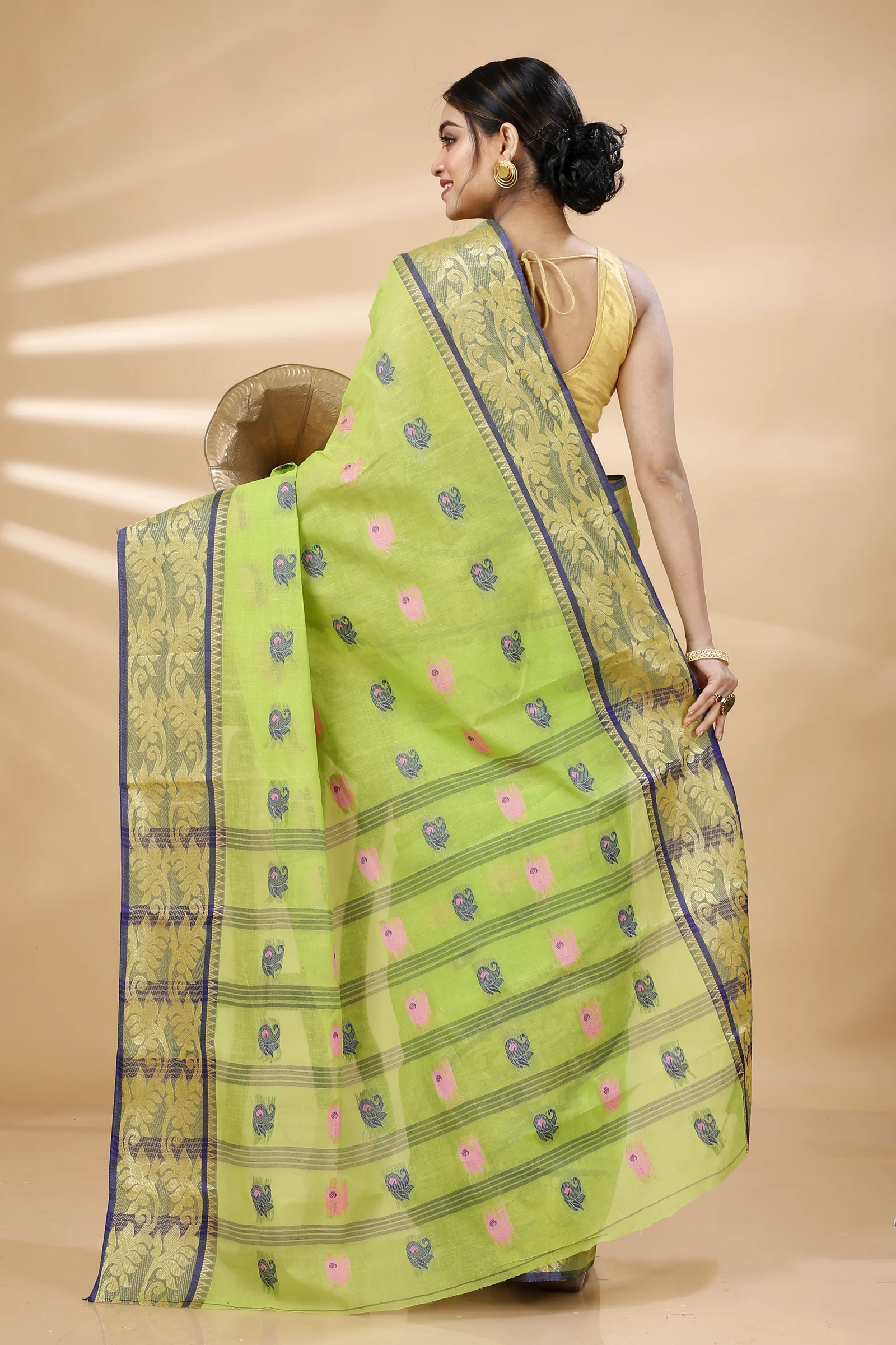 Green Pure Cotton HasFul Tant Saree (785)