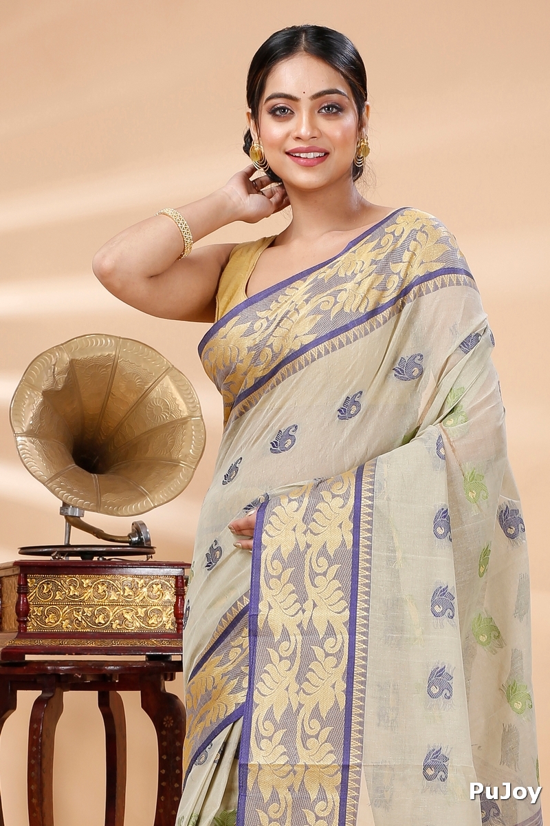 Grey Pure Cotton HasFul Tant Saree (786)