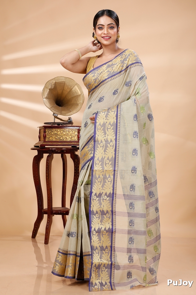 Grey Pure Cotton HasFul Tant Saree (786)