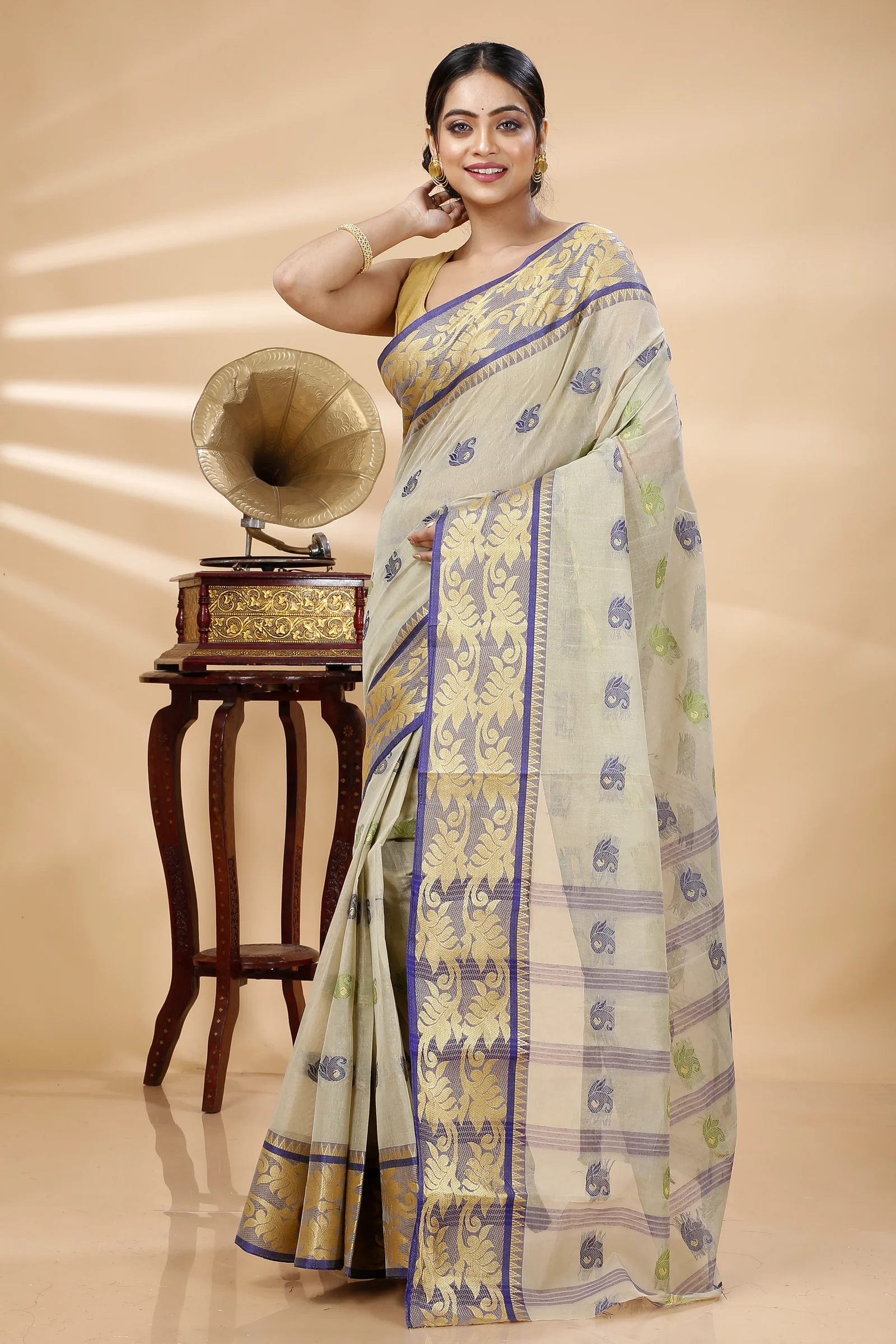 Grey Pure Cotton HasFul Tant Saree (786)