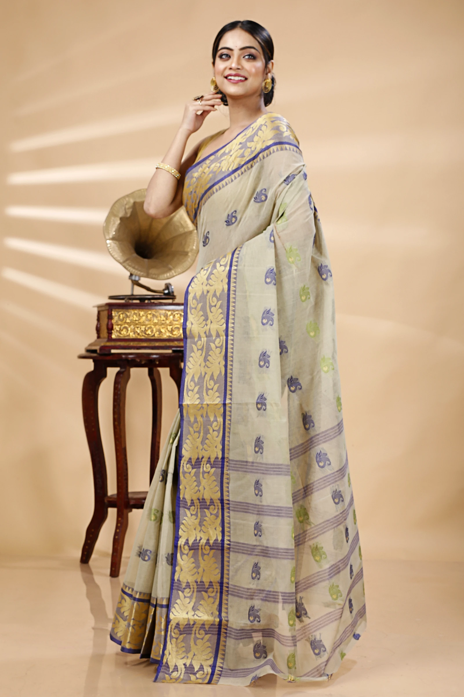 Grey Pure Cotton HasFul Tant Saree (786)
