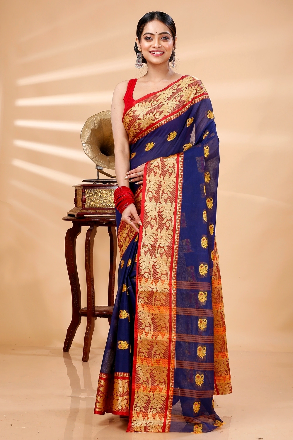 Naby Blue Pure Cotton HasFul Tant Saree (787)